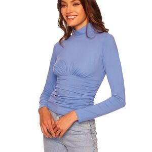 Susana Monaco Gathered Mock Turtleneck Top in Cornflower - NEW w Tags - Size M